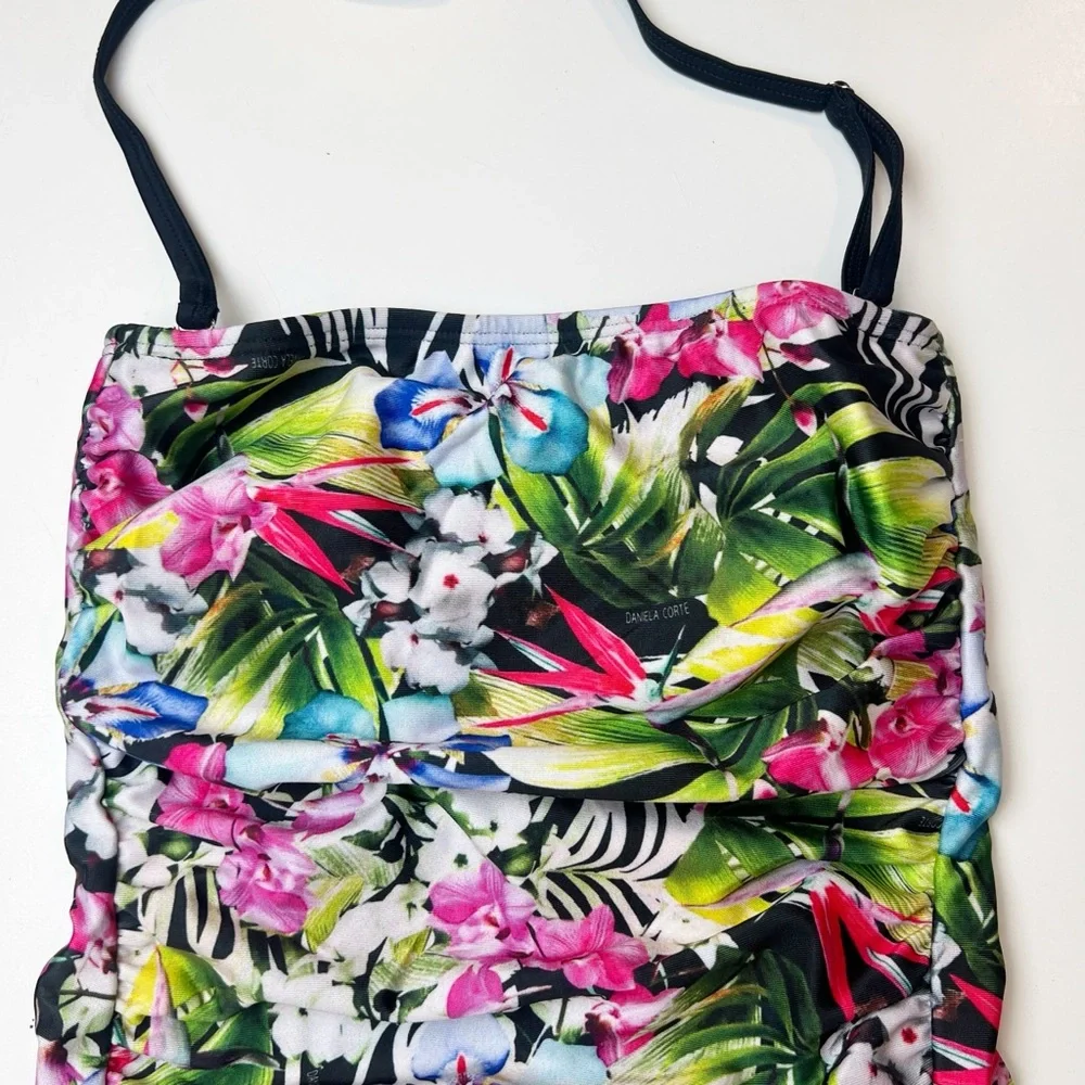 •DANIELA CORTE• Floral One‎ Piece Ruched Strapless Cheeky Swimsuit Size XS